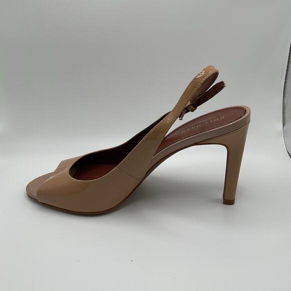 Cole Haan Shoes Heels Womens 8B Nude Tan Patent Leather Slingback Peep Toe - Picture 6 of 15